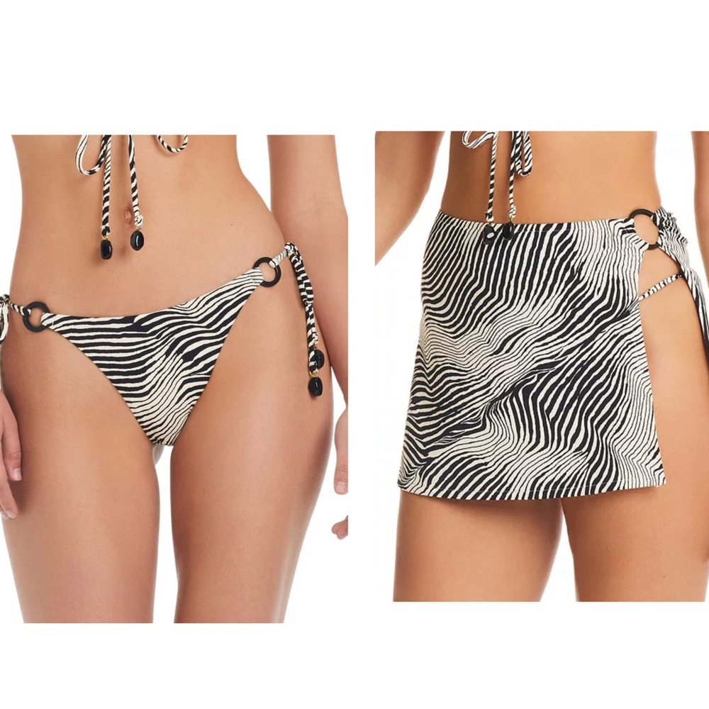 Red Carter Bikini Set Swim Skirt Zebra Print Black White Size Small NWT